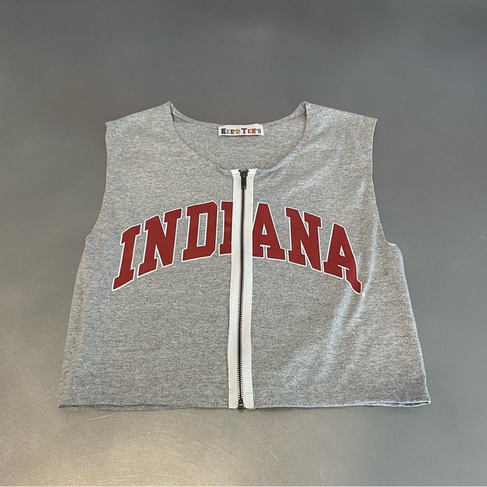 Indiana University zip front sleeveless T-shirt